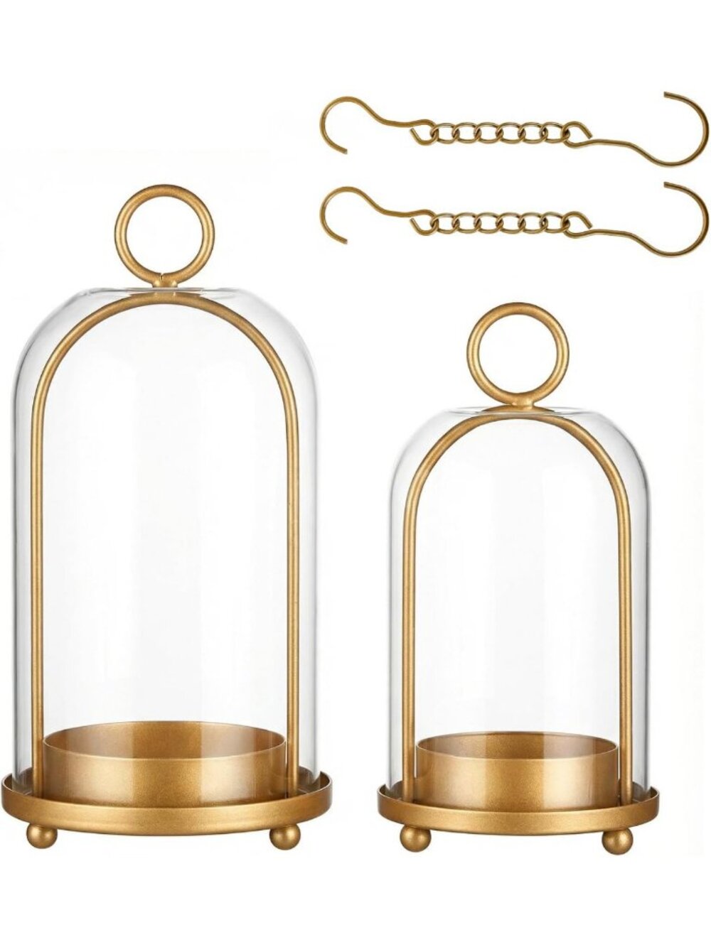 Set of 2 Decorative Candle Lanterns with Glass Dome - 10" & 7.87" Holders